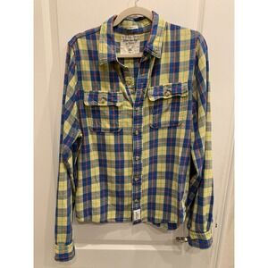 Abercrombie & Fitch Men's Flannel Shirt Muscle Yellow and Blue Checkered Sz XXL